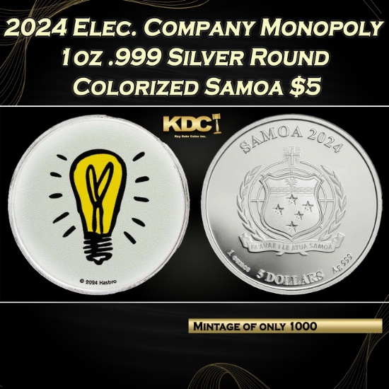 2024 Eletric Company Monopoly 1oz .999 Silver Round Colorized Samoa Round