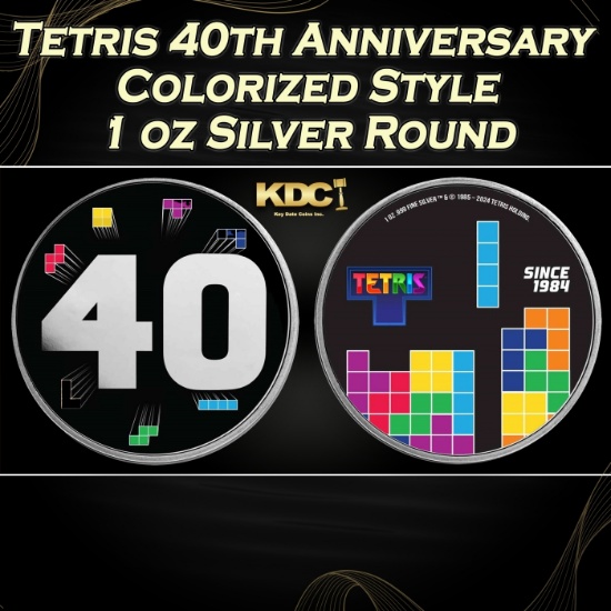 Tetris 40th Anniversary Colorized Style - 1 oz Silver Round Round