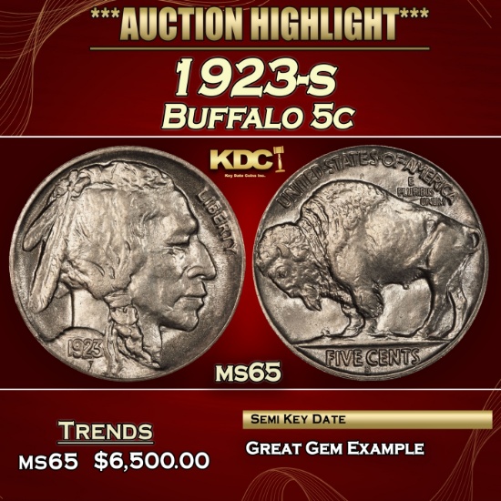 1923-s Buffalo Nickel 5c ms65 SEGS