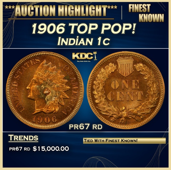 1906 Proof Indian Cent TOP POP! 1c pr67 rd SEGS