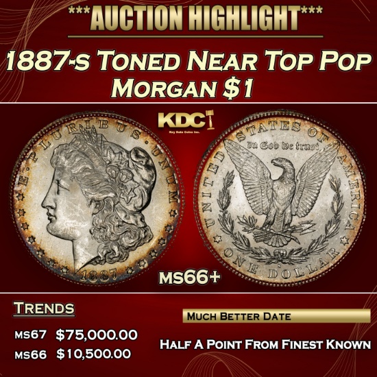1887-s Morgan Dollar Toned Near Top Pop $1 ms66+ SEGS