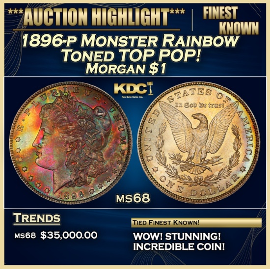 1896-p Morgan Dollar Monster Rainbow Toned TOP POP! $1 ms68 SEGS