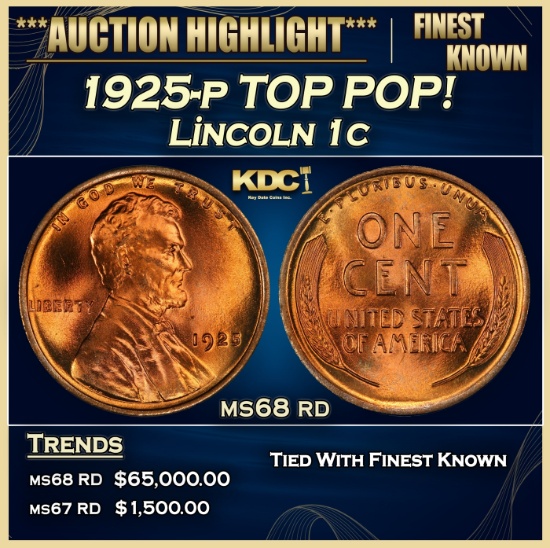 1925-p Lincoln Cent TOP POP! 1c ms68 rd SEGS