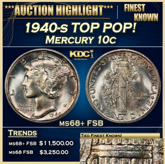 1940-s Mercury Dime TOP POP! 10c ms68+ FSB SEGS