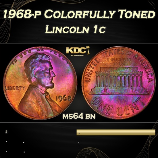 PCGS 1968-p Lincoln Cent Colorfully Toned 1c ms64 bn PCGS