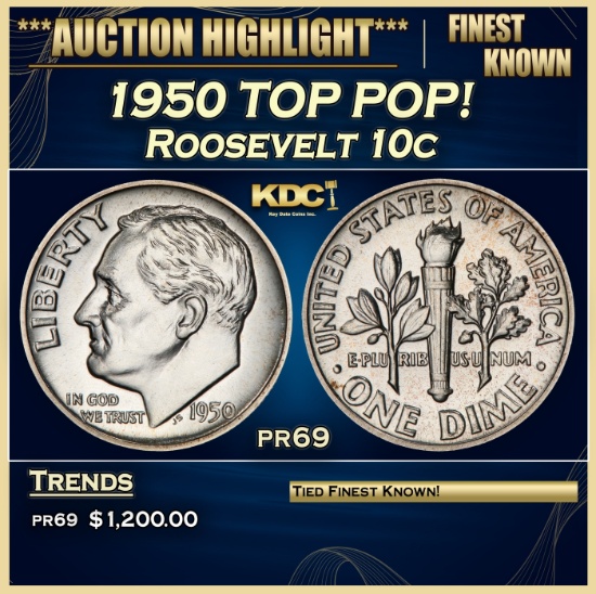1950 Proof Roosevelt Dime TOP POP! 10c pr69 SEGS
