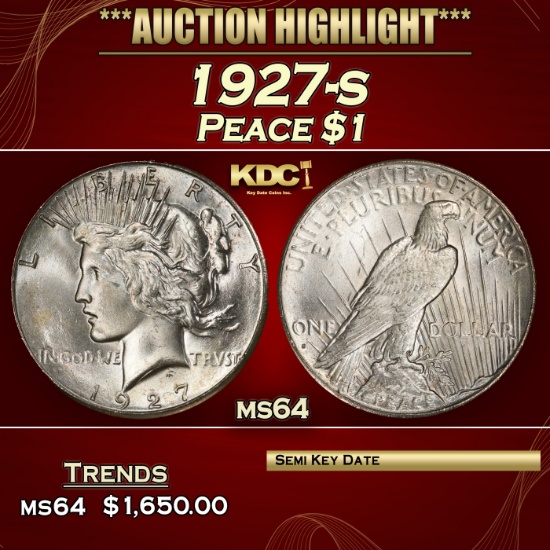 1927-s Peace Dollar $1 ms64 SEGS