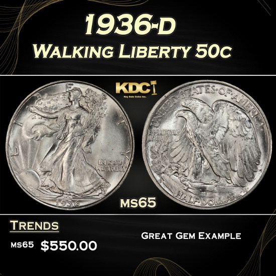 1936-d Walking Liberty Half Dollar 50c Grades GEM Unc