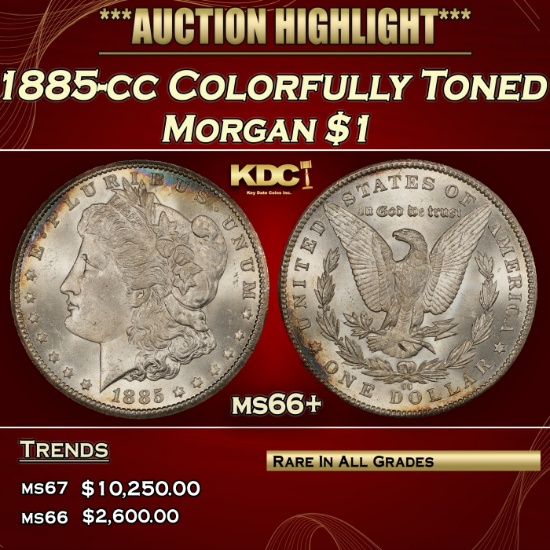 1885-cc Morgan Dollar Colorfully Toned $1 ms66+ SEGS