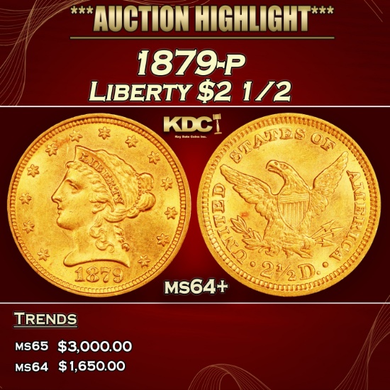 1879-p Gold Liberty Quarter Eagle $2 1/2 ms64+ SEGS