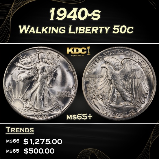 1940-s Walking Liberty Half Dollar 50c Grades GEM+ Unc