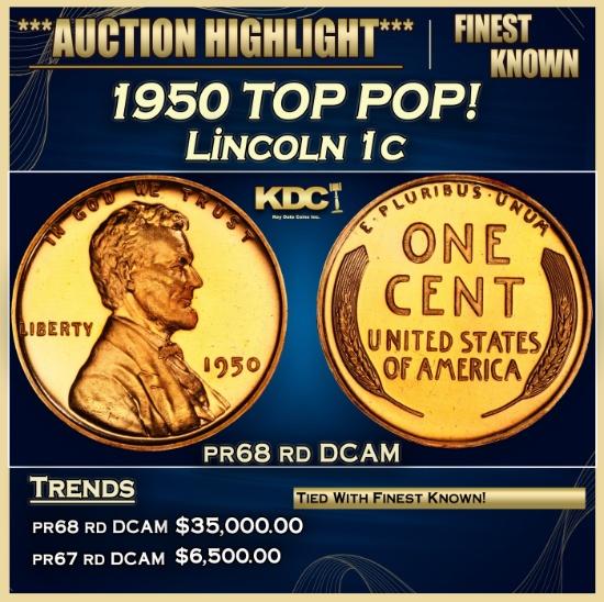 1950 Proof Lincoln Cent TOP POP! 1c pr68 rd DCAM SEGS