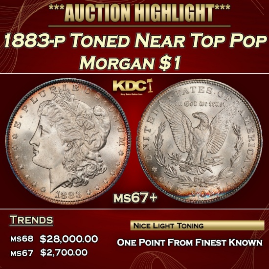 1883-p Morgan Dollar Toned Near Top Pop $1 ms67+ SEGS