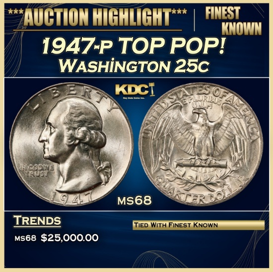 1947-p Washington Quarter TOP POP! 25c ms68 SEGS