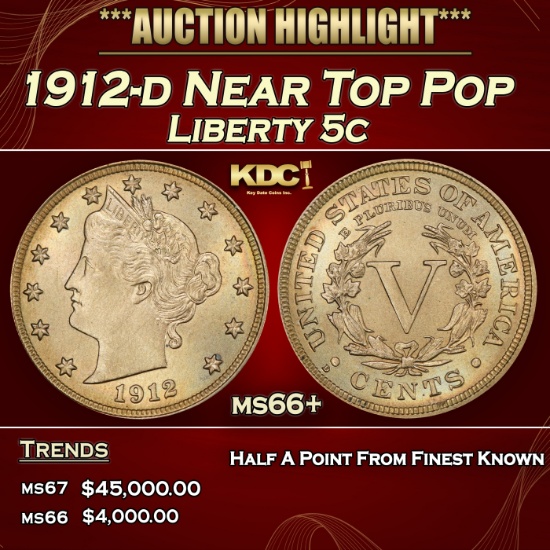 1912-d Liberty Nickel Near Top Pop 5c ms66+ SEGS