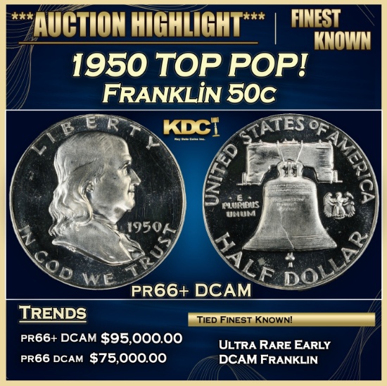 1950 Proof Franklin Half Dollar TOP POP! 50c pr66+ DCAM SEGS