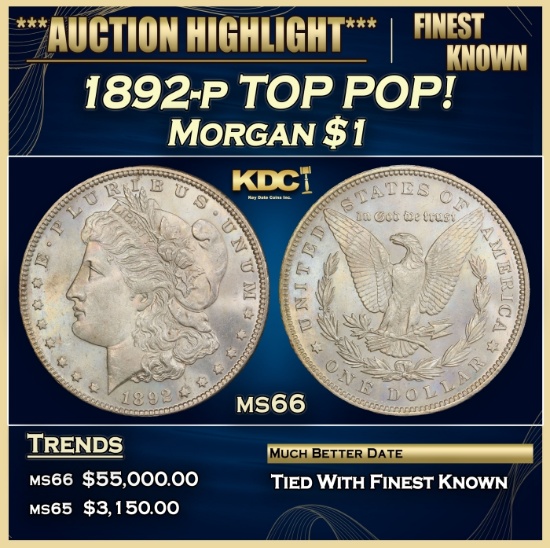 1892-p Morgan Dollar TOP POP! $1 ms66 SEGS