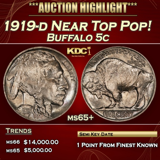 1919-d Buffalo Nickel Near Top Pop! 5c ms65+ SEGS