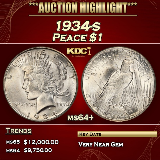 1934-s Peace Dollar $1 ms64+ USCG