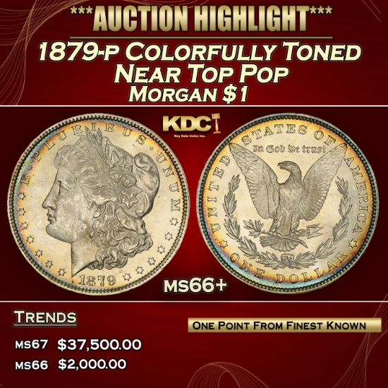1879-p Morgan Dollar Colorfully Toned Near Top Pop $1 ms66+ SEGS