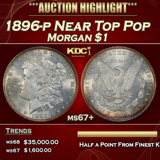 1896-p Morgan Dollar Near Top Pop $1 ms67+ SEGS