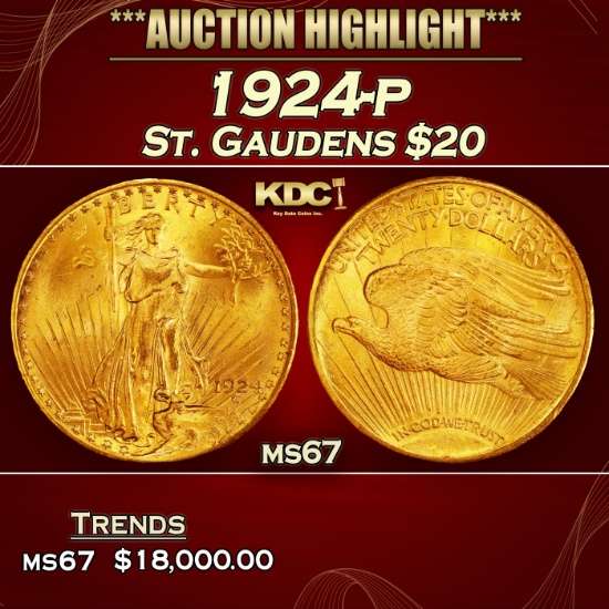 1924-p Gold St. Gaudens Double Eagle $20 ms67 SEGS