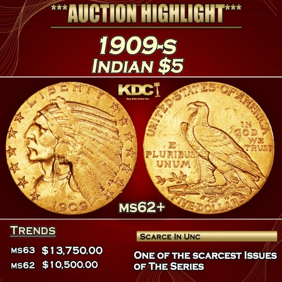 1909-s Gold Indian Half Eagle $5 Select Unc USCG