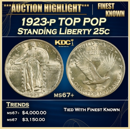 1923-p Standing Liberty Quarter TOP POP 25c ms67+ SEGS