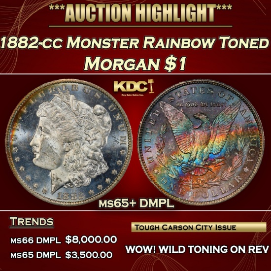 1882-cc Morgan Dollar Monster Rainbow Toned $1 ms65+ DMPL SEGS