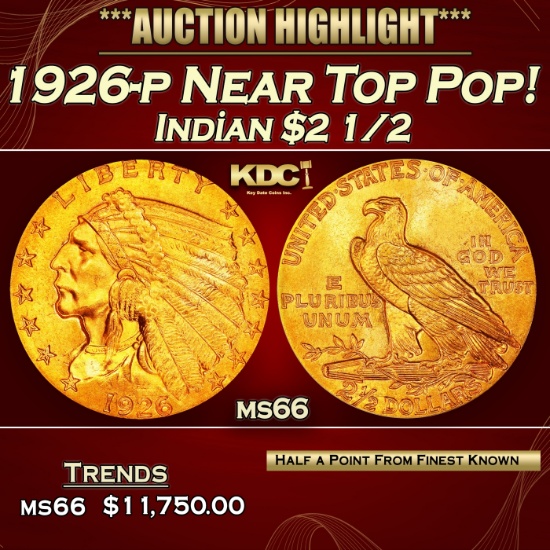 1926-p Gold Indian Quarter Eagle Near Top Pop! $2 1/2 GEM+ Unc USCG