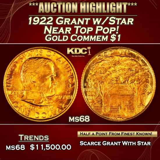 1922 Grant w/Star Gold Commem Dollar Near Top Pop! 1 ms68 SEGS