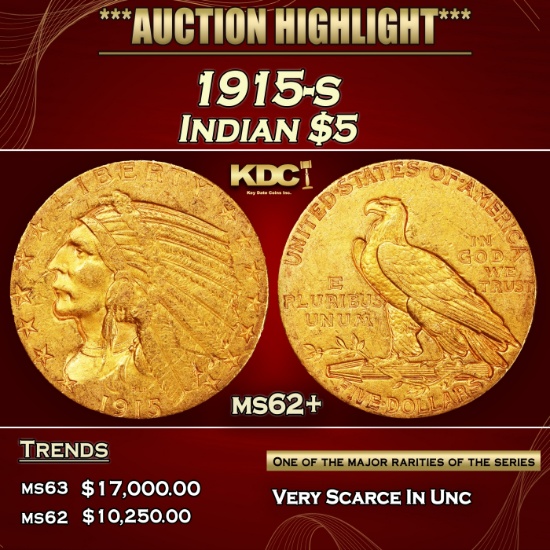 1915-s Gold Indian Half Eagle $5 Select Unc USCG