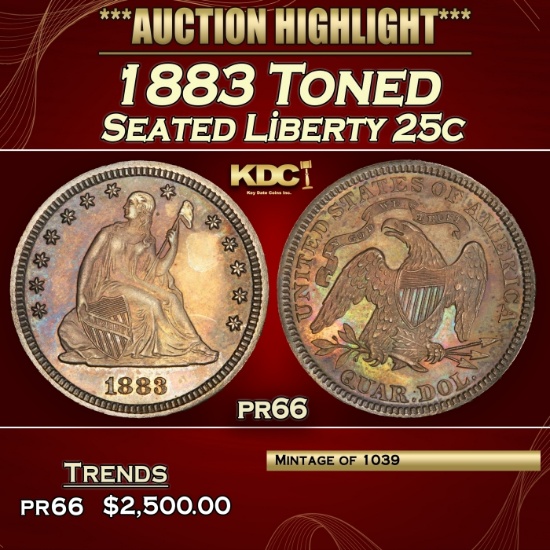 1883 Proof Seated Liberty Quarter Toned 25c pr66 SEGS