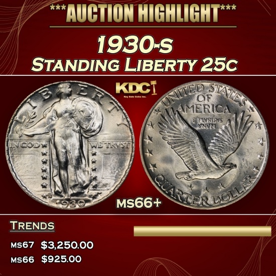 1930-s Standing Liberty Quarter 25c ms66+ SEGS