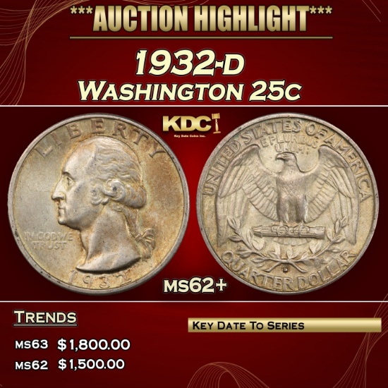 1932-d Washington Quarter 25c ms62+ USCG