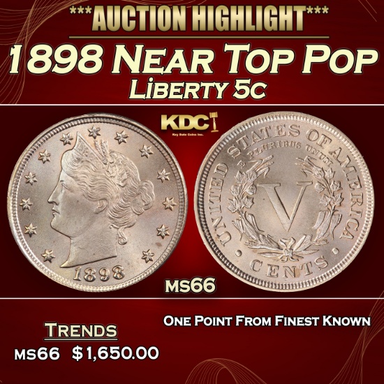 1898 Liberty Nickel Near Top Pop 5c ms66 SEGS
