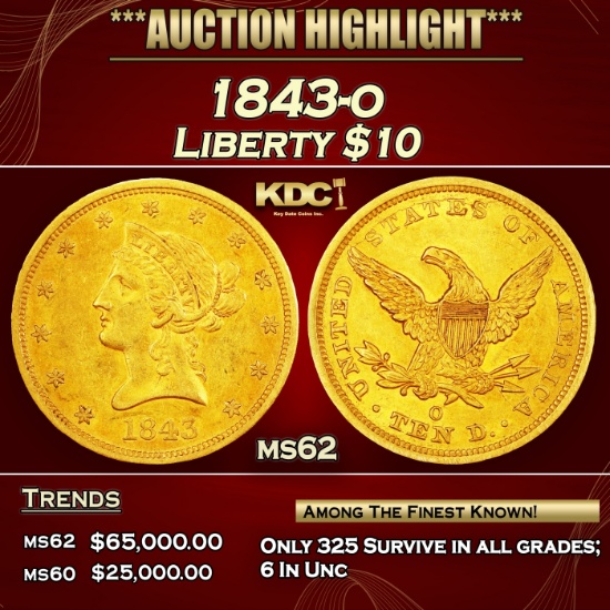 1843-o Gold Liberty Eagle $10 ms62 SEGS
