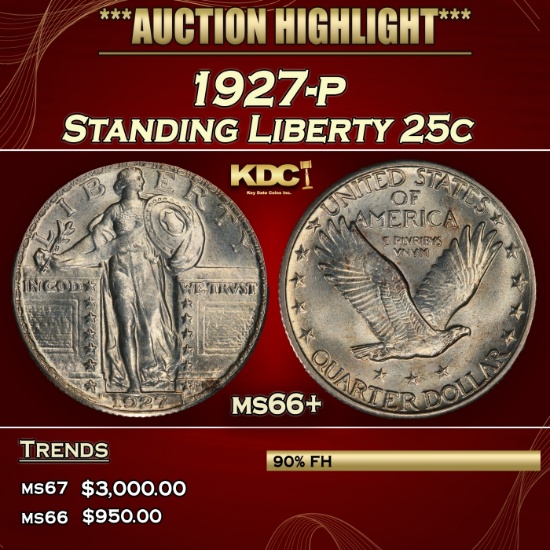 1927-p Standing Liberty Quarter 25c ms66+ SEGS