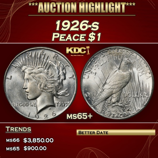 1926-s Peace Dollar $1 ms65+ SEGS