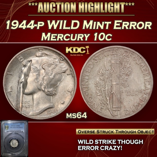 PCGS 1944-p Mercury Dime Wind Mint Error 10c ms64 PCGS