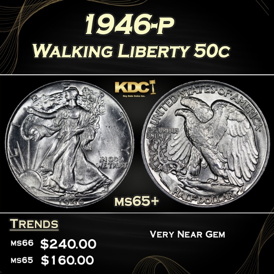 1946-p Walking Liberty Half Dollar 50c Grades ms65+