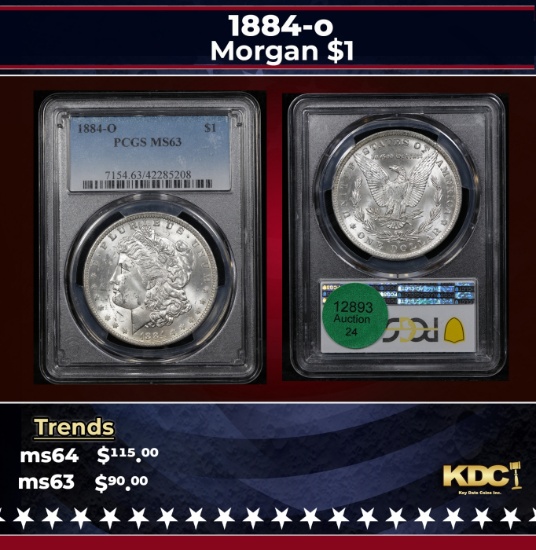 PCGS 1884-o Morgan Dollar $1 ms63 PCGS