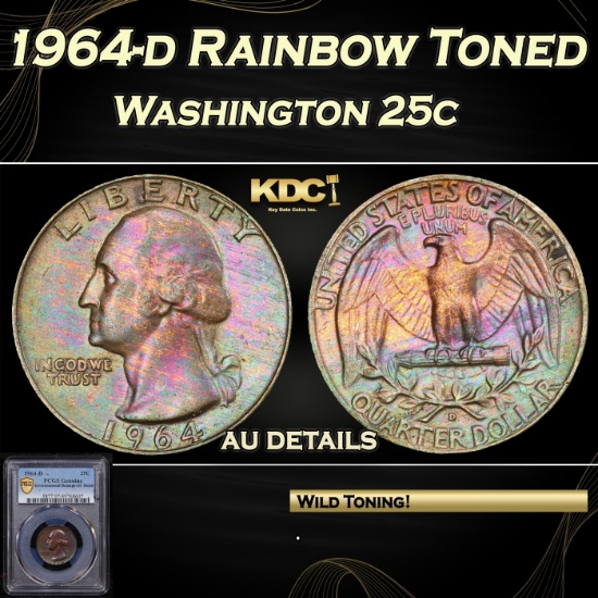 PCGS 1964-d Washington Quarter Rainbow Toned 25c au details PCGS