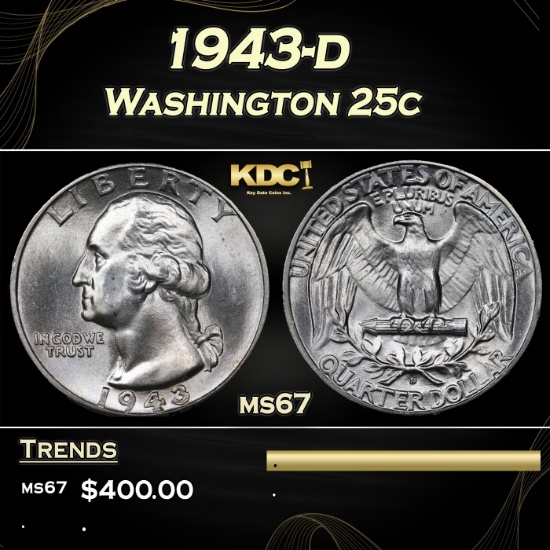 1943-d Washington Quarter 25c Grades ms67