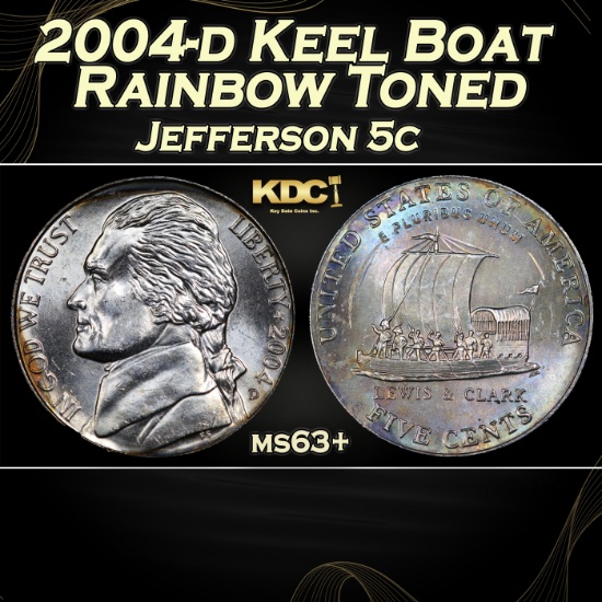 2004-d Keel Boat Jefferson Nickel Rainbow Toned 5c ms63+ USCG