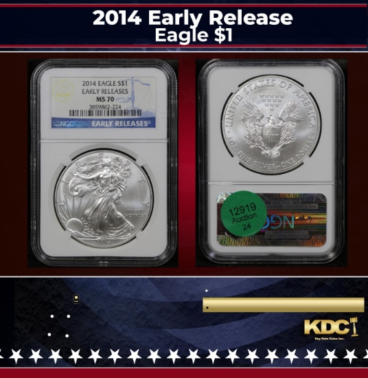 NGC 2014 Silver Eagle Dollar Early Release $1 ms70 NGC