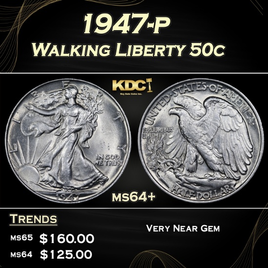 1947-p Walking Liberty Half Dollar 50c Grades ms64+
