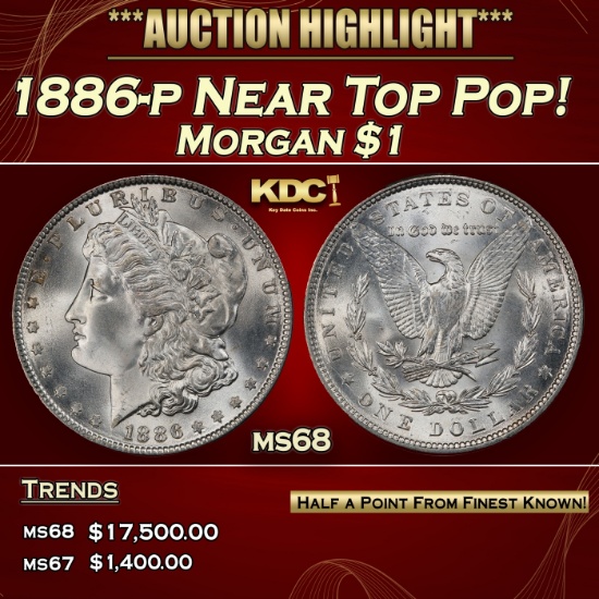 1886-p Morgan Dollar Near Top Pop! $1 ms68 SEGS