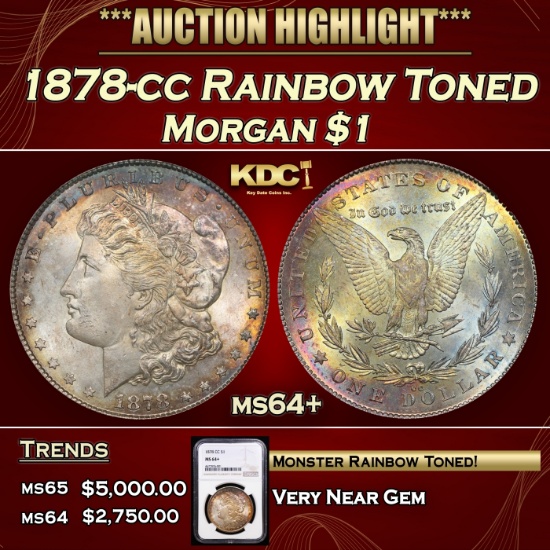 NGC 1878-cc Morgan Dollar Rainbow Toned 1 ms64+ NGC