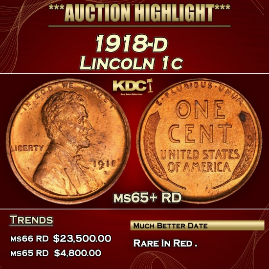 1918-d Lincoln Cent 1c ms65+ RD SEGS